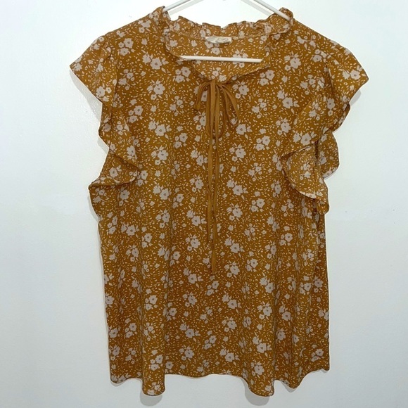 Perch by Blu-Pepper floral ruffle sleeve top w/tie at neck. 2X - Picture 3 of 6